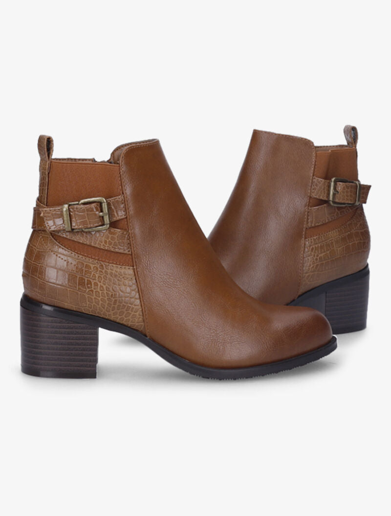 Bottines à contrefort python et élastiqué - Camel - 5