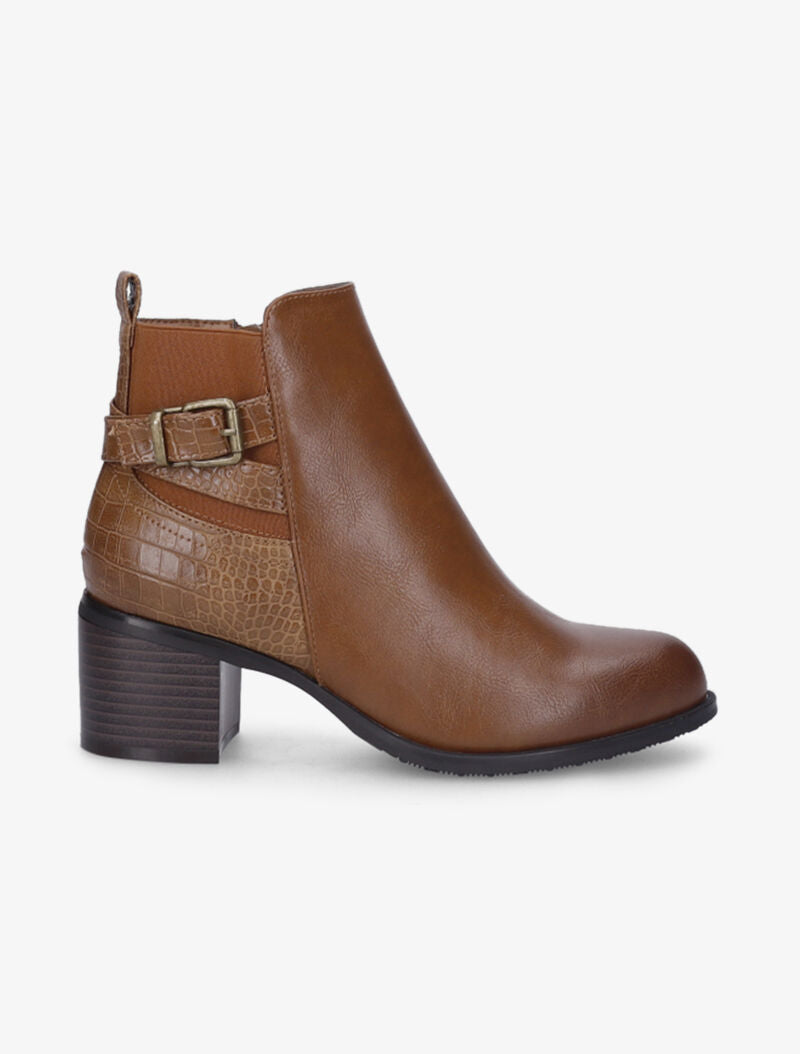 Bottines à contrefort python et élastiqué - Camel - 2