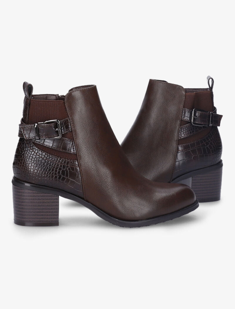 Bottines à contrefort python et élastiqué - Marron - 5