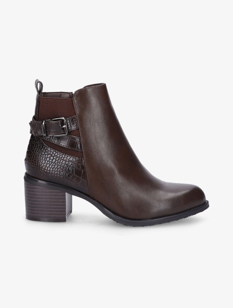 Bottines à contrefort python et élastiqué - Marron - 2