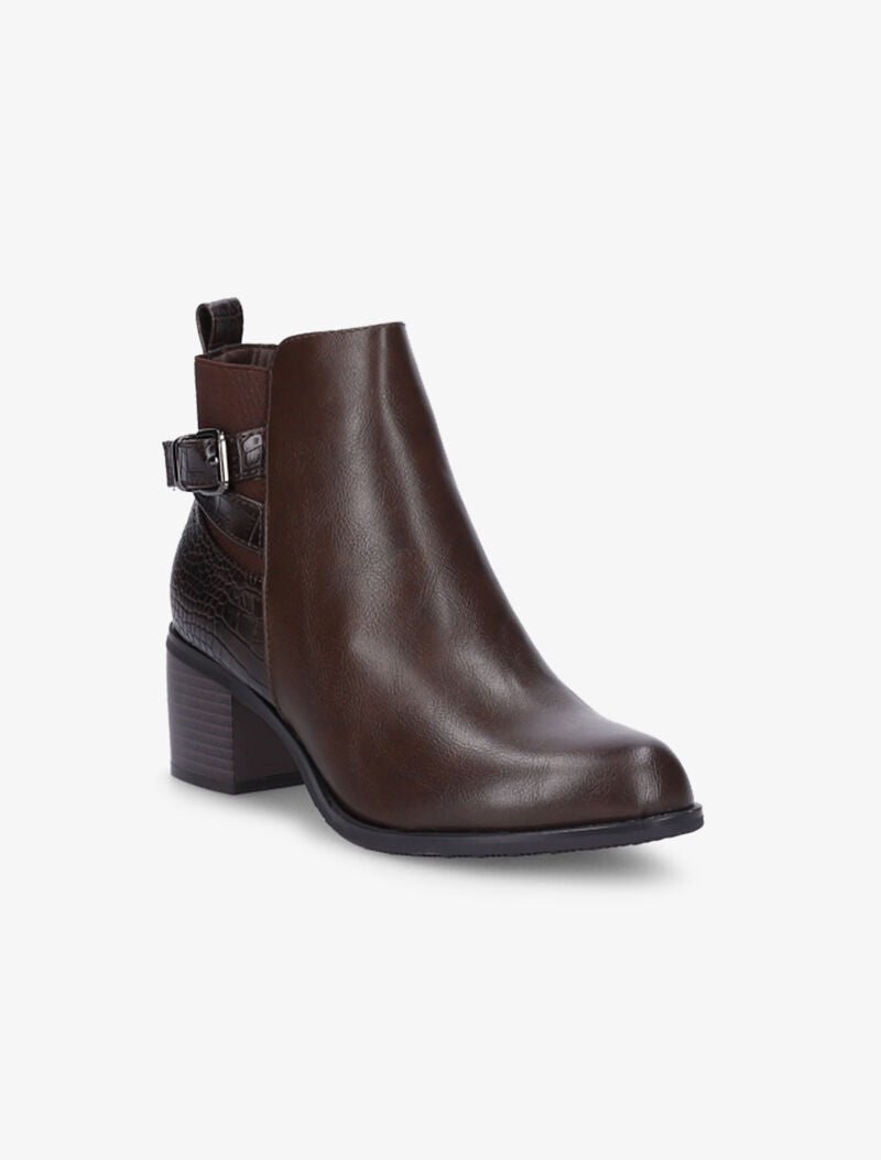 Bottines à contrefort python et élastiqué - Marron - 3