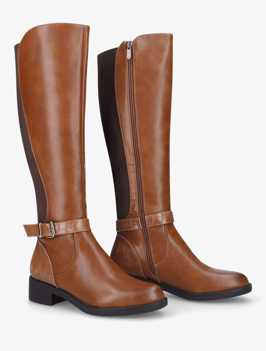 Bottes élastiquées à contrefort effet croco - Camel - 4