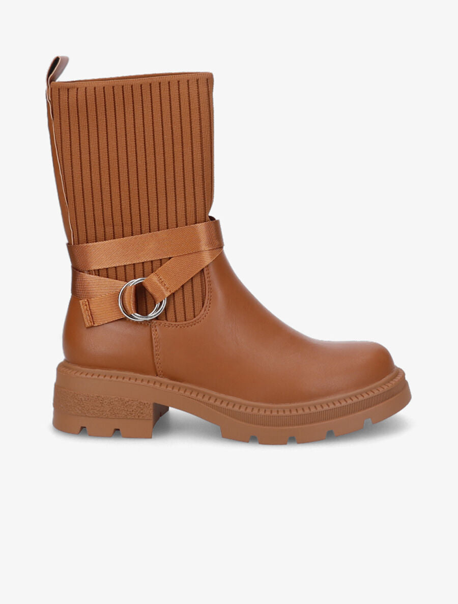 Bottines style chaussettes à boucle amovible - Camel - 5