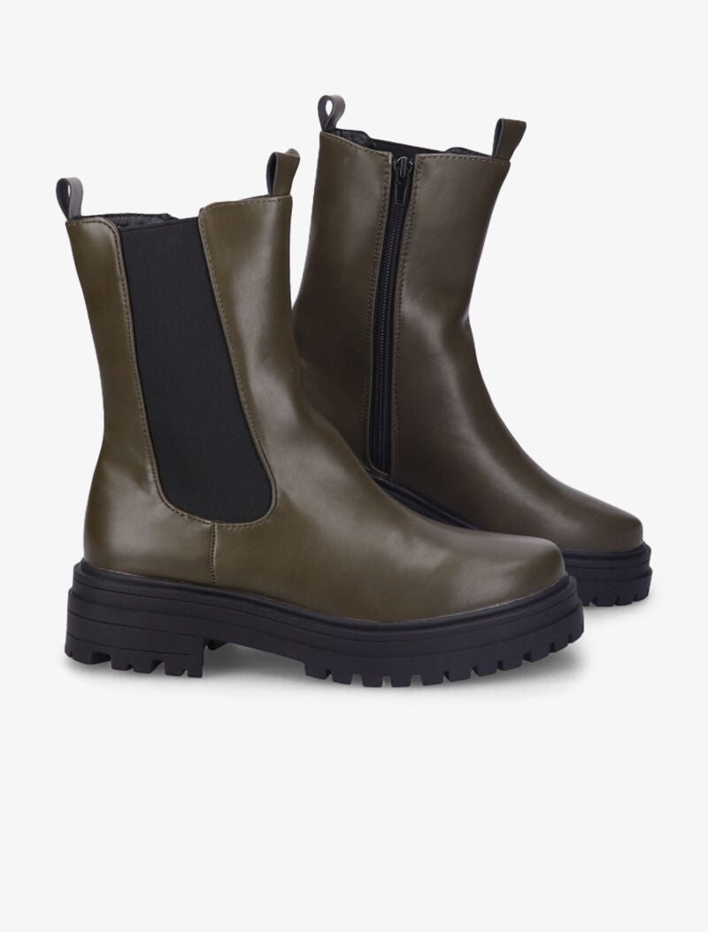 Bottines à plateforme et semelle crantés stylisés - Kaki - 1