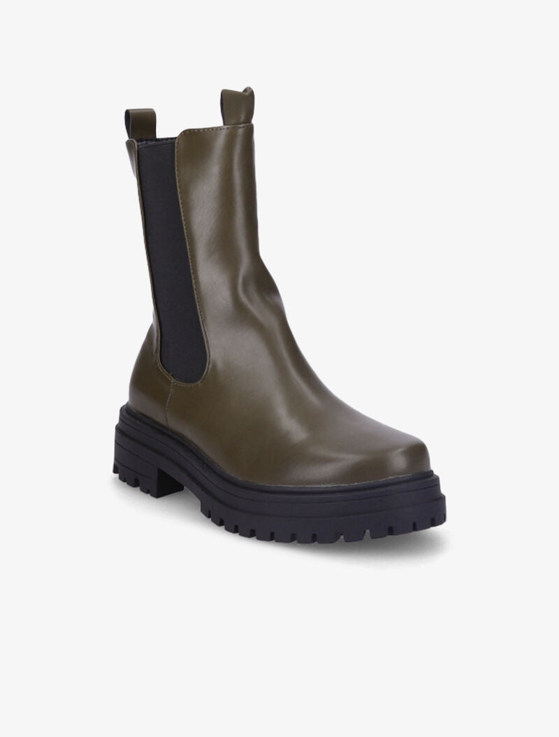 Bottines à plateforme et semelle crantés stylisés - Kaki - 3