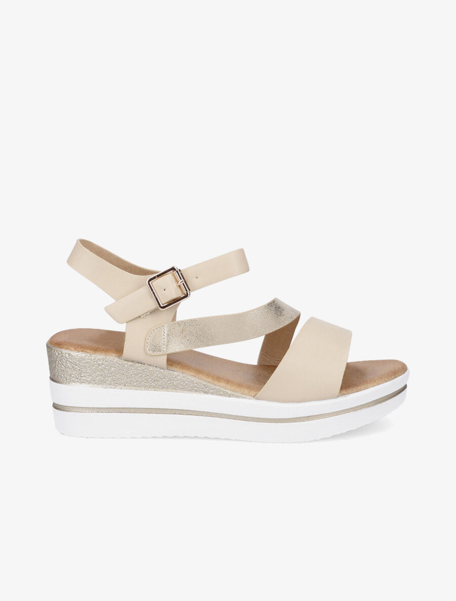 Sandales à talon compensé pailleté - Beige - 1