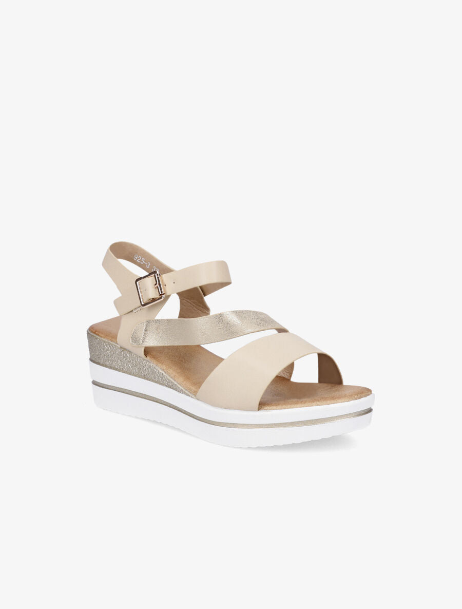 Sandales à talon compensé pailleté - Beige - 2