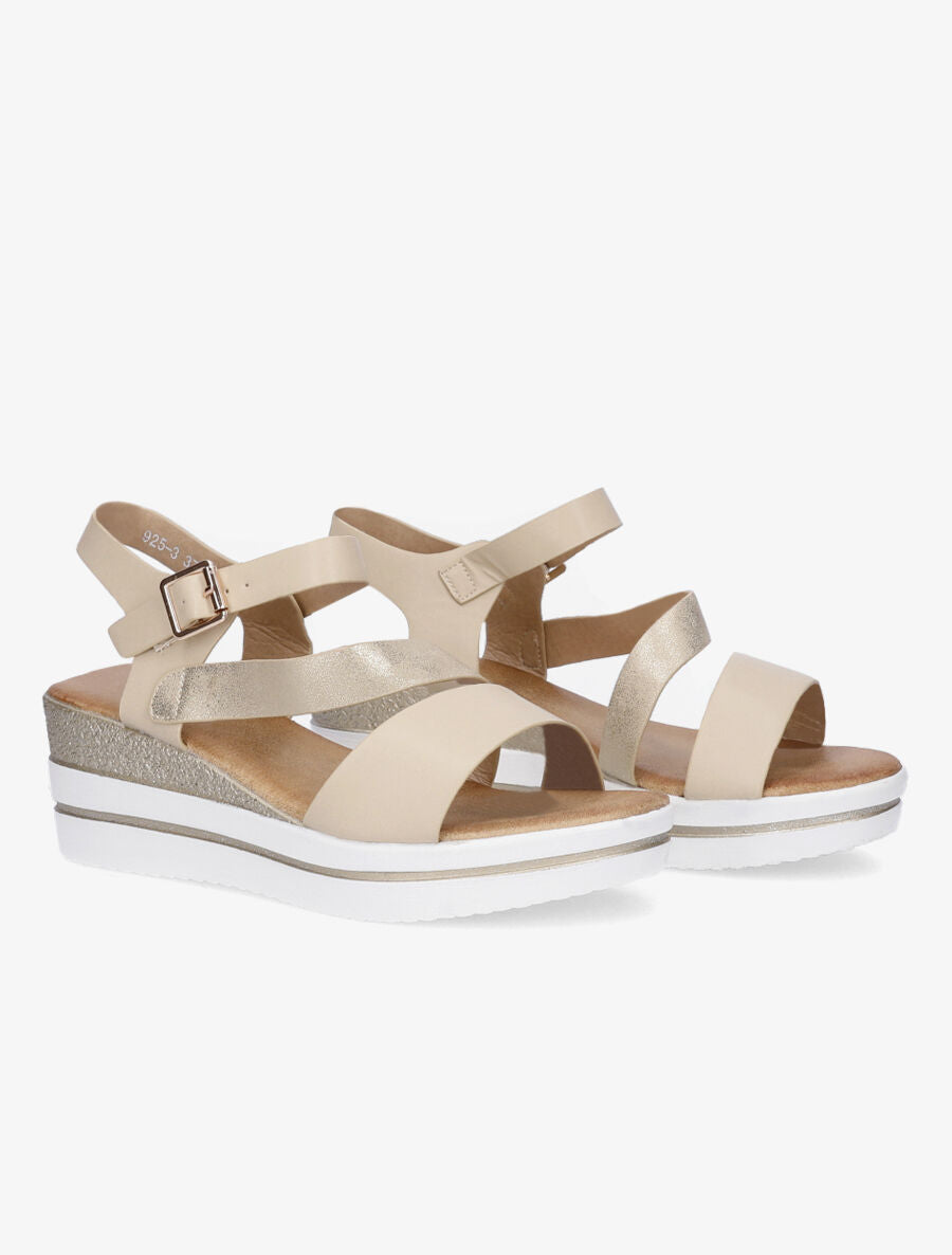 Sandales à talon compensé pailleté - Beige - 4