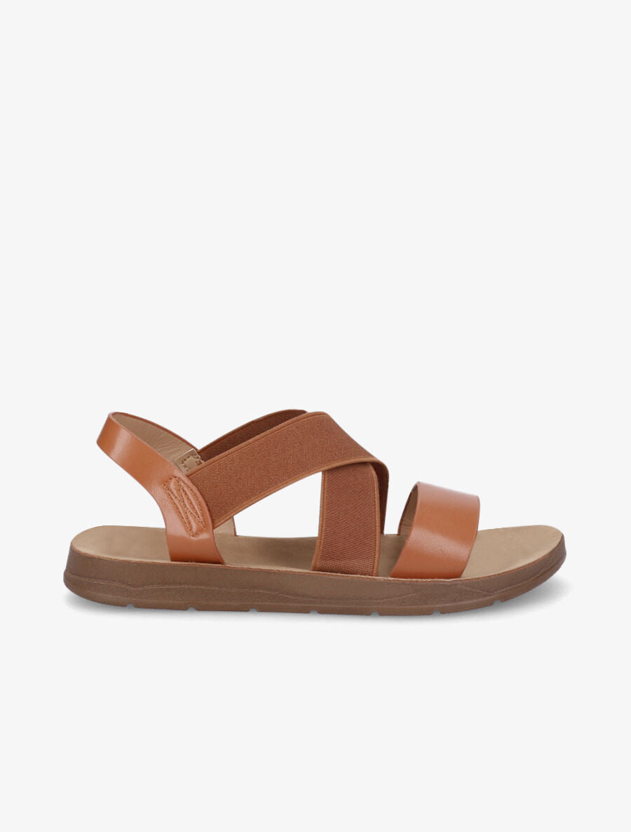 Nu-pieds à brides croisées élastiquées - Camel - 5