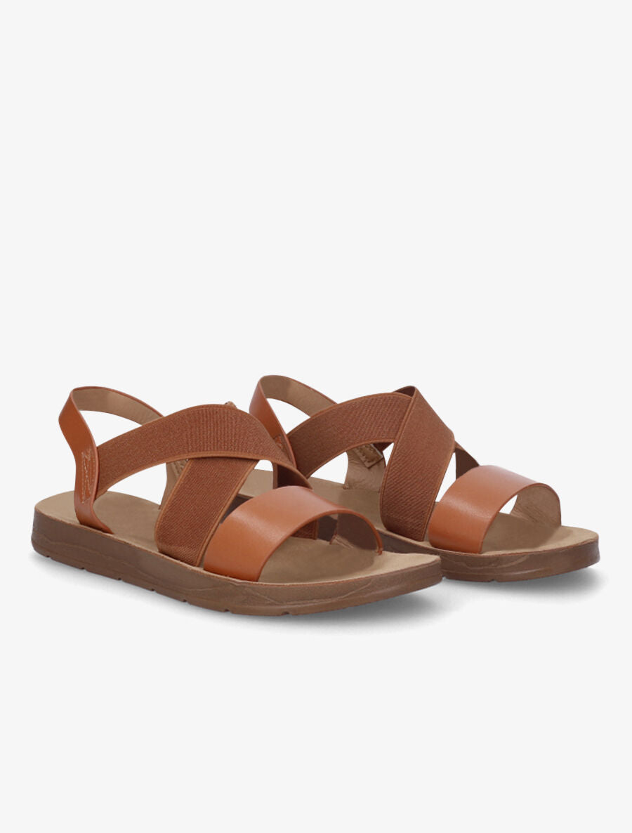 Nu-pieds à brides croisées élastiquées - Camel - 4