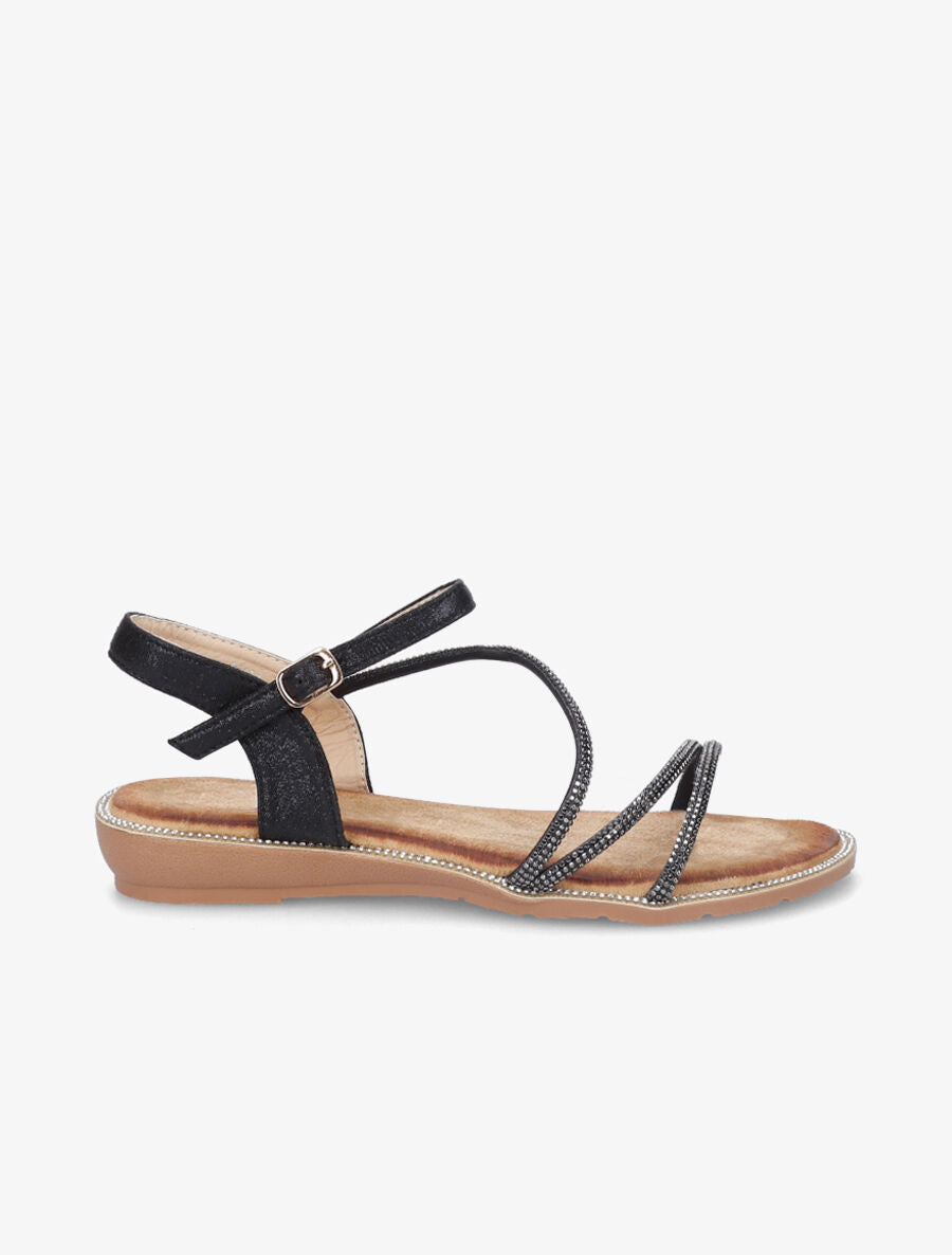 Nu-pieds à semelle et brides ornées de strass - Noir - 1