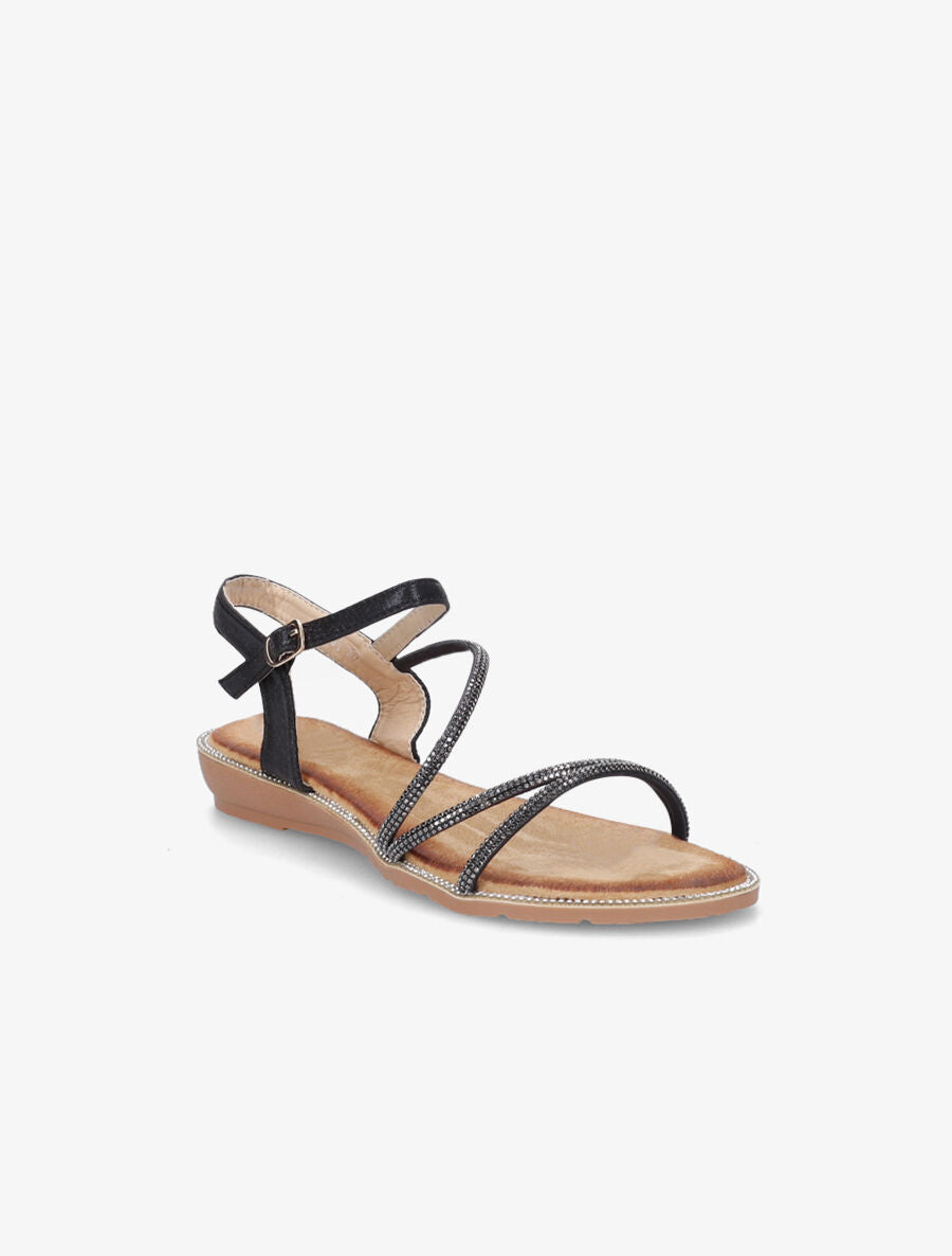 Nu-pieds à semelle et brides ornées de strass - Noir - 2