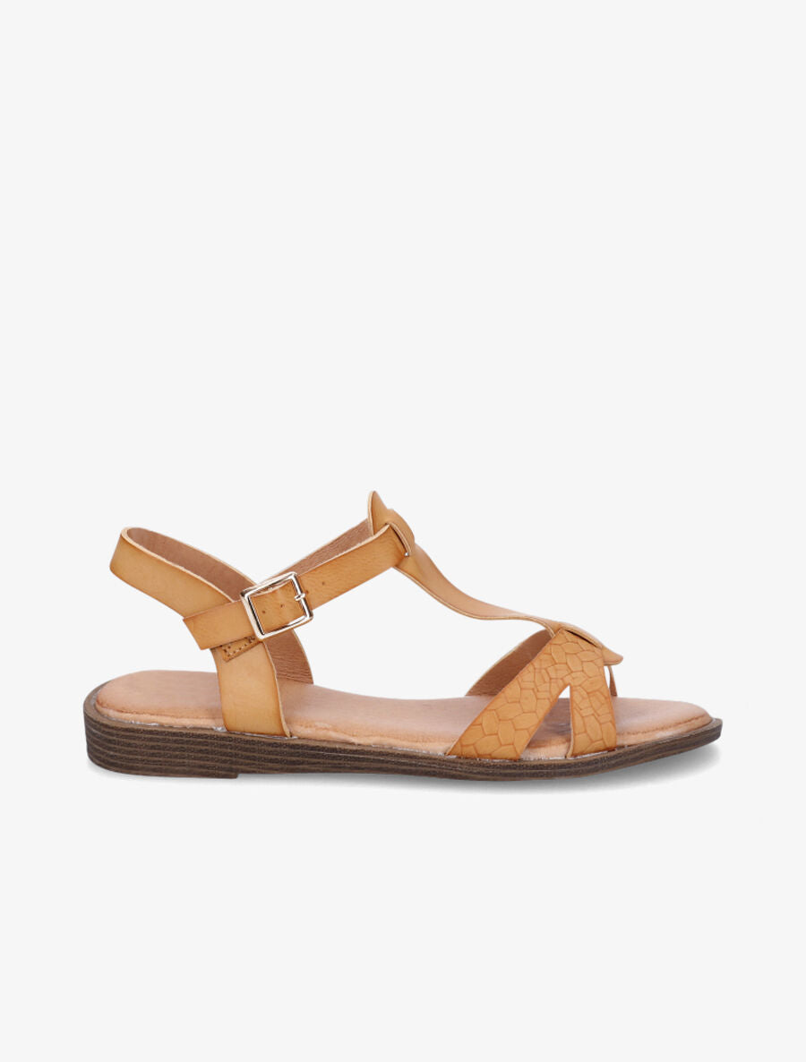 Nu-pieds en T en simili texturé - Beige - 1