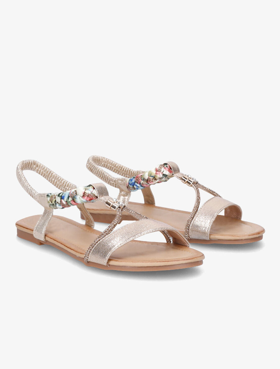 Nu-pieds irisés à tresse et strass - Or - 4