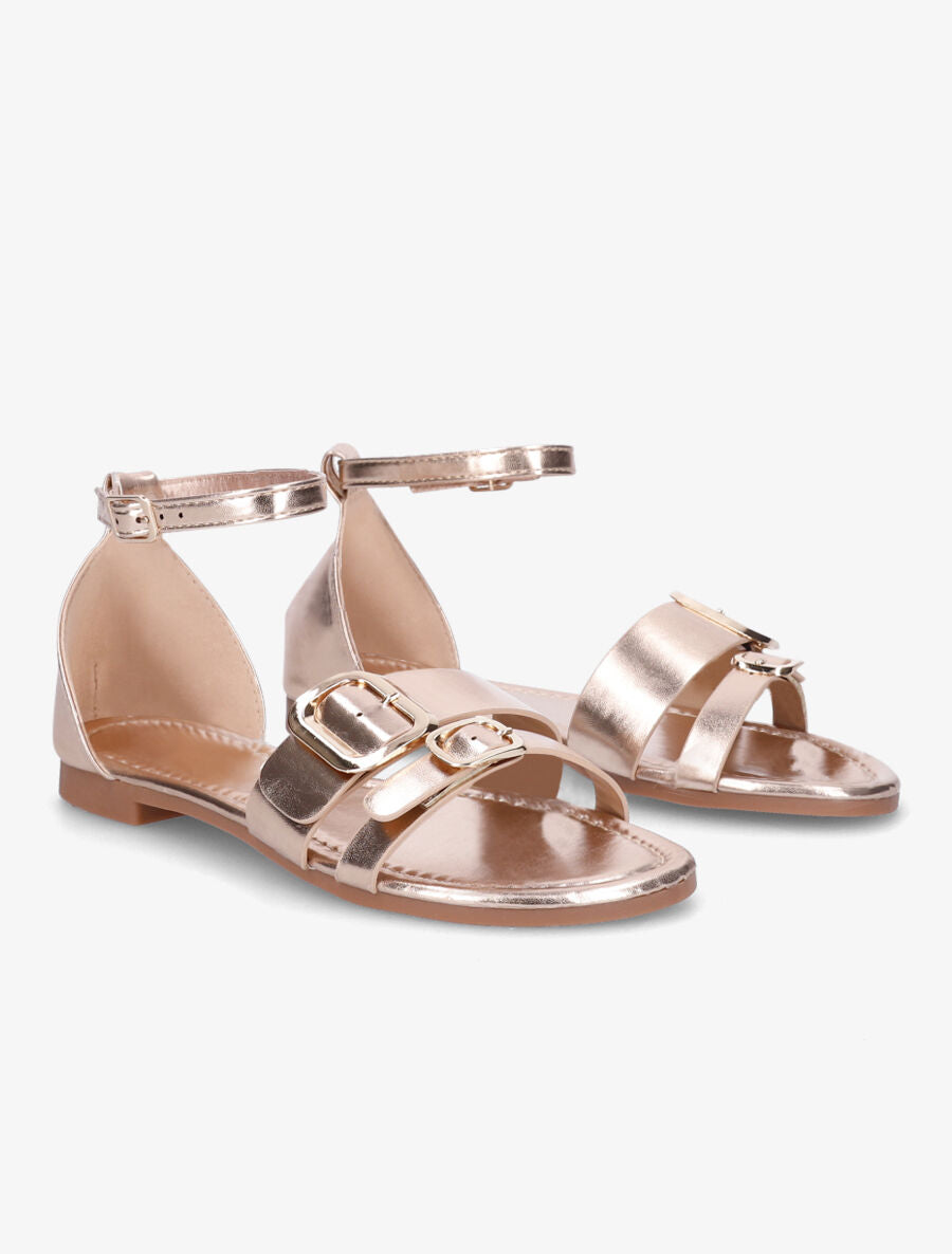 Nu-pieds en simili double boucles - Rose gold - 4
