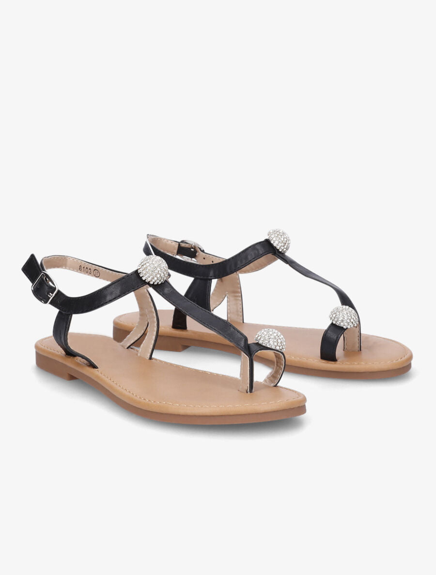 Nu-pieds à bijoux en strass - Noir - 4