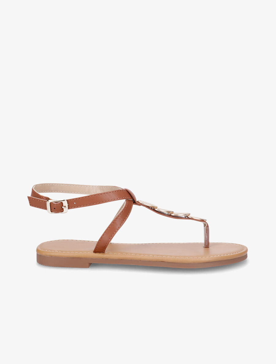 Nu-pieds à bride bijoux - Camel - 1
