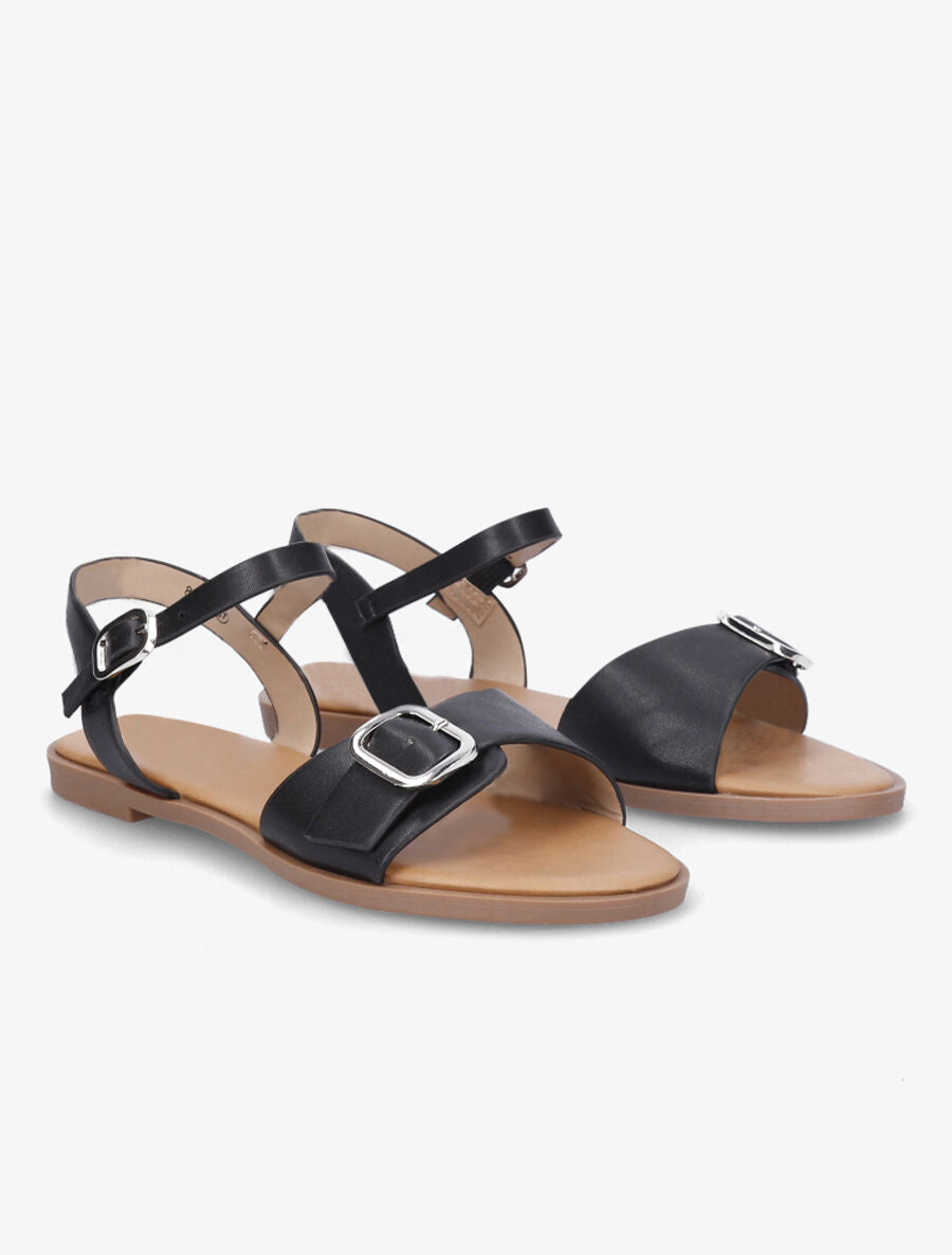 Nu-pieds en simili à bride à boucle - Noir - 4