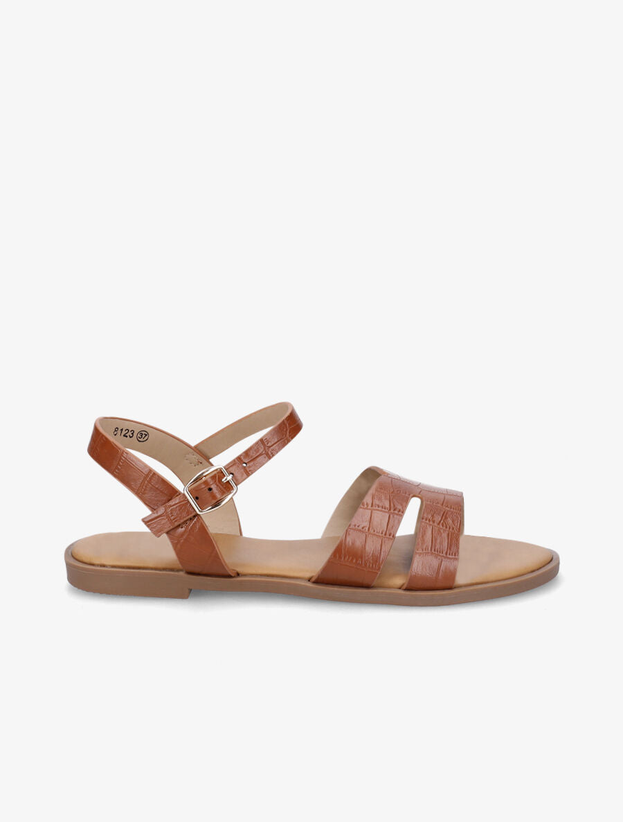 Nu-pieds croco ajourés - Camel - 5