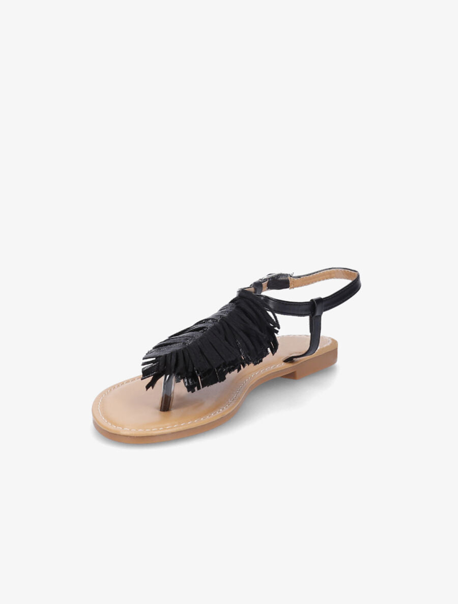 Nu-pieds à franges en simili - Noir - 3