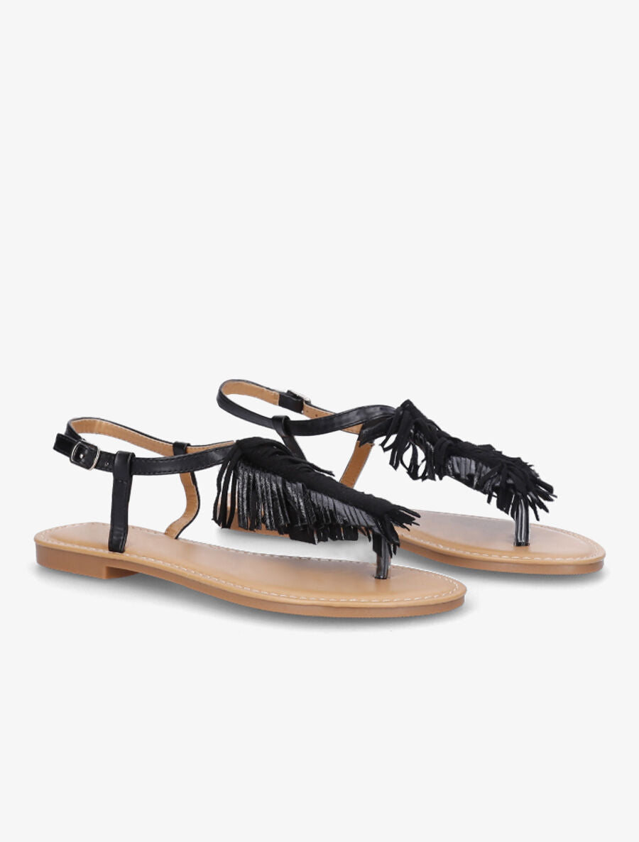 Nu-pieds à franges en simili - Noir - 4