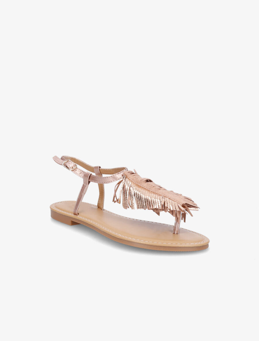 Nu-pieds à franges en simili - Rose gold - 2