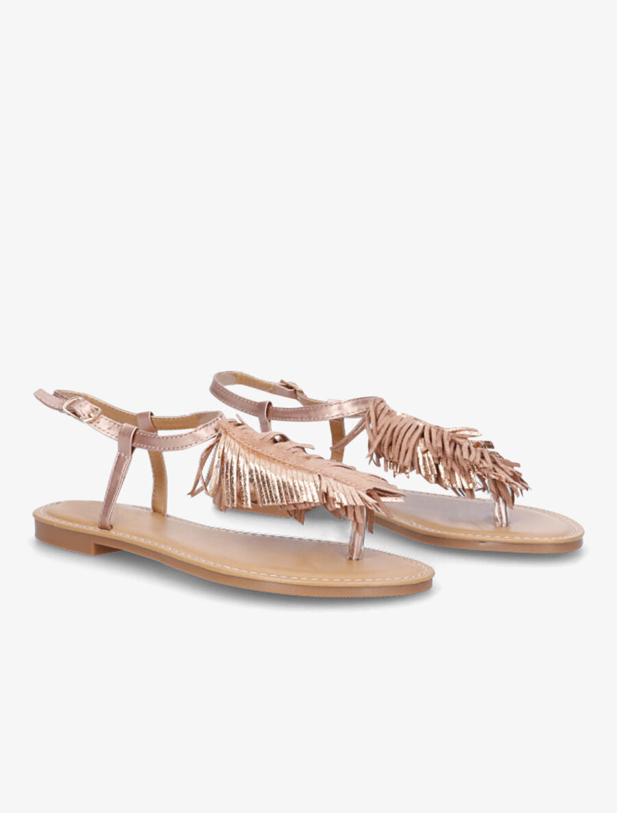 Nu-pieds à franges en simili - Rose gold - 4