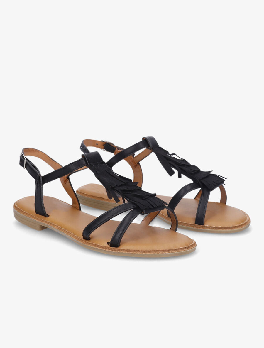 Nu-pieds en simili et franges en suédine - Noir - 5