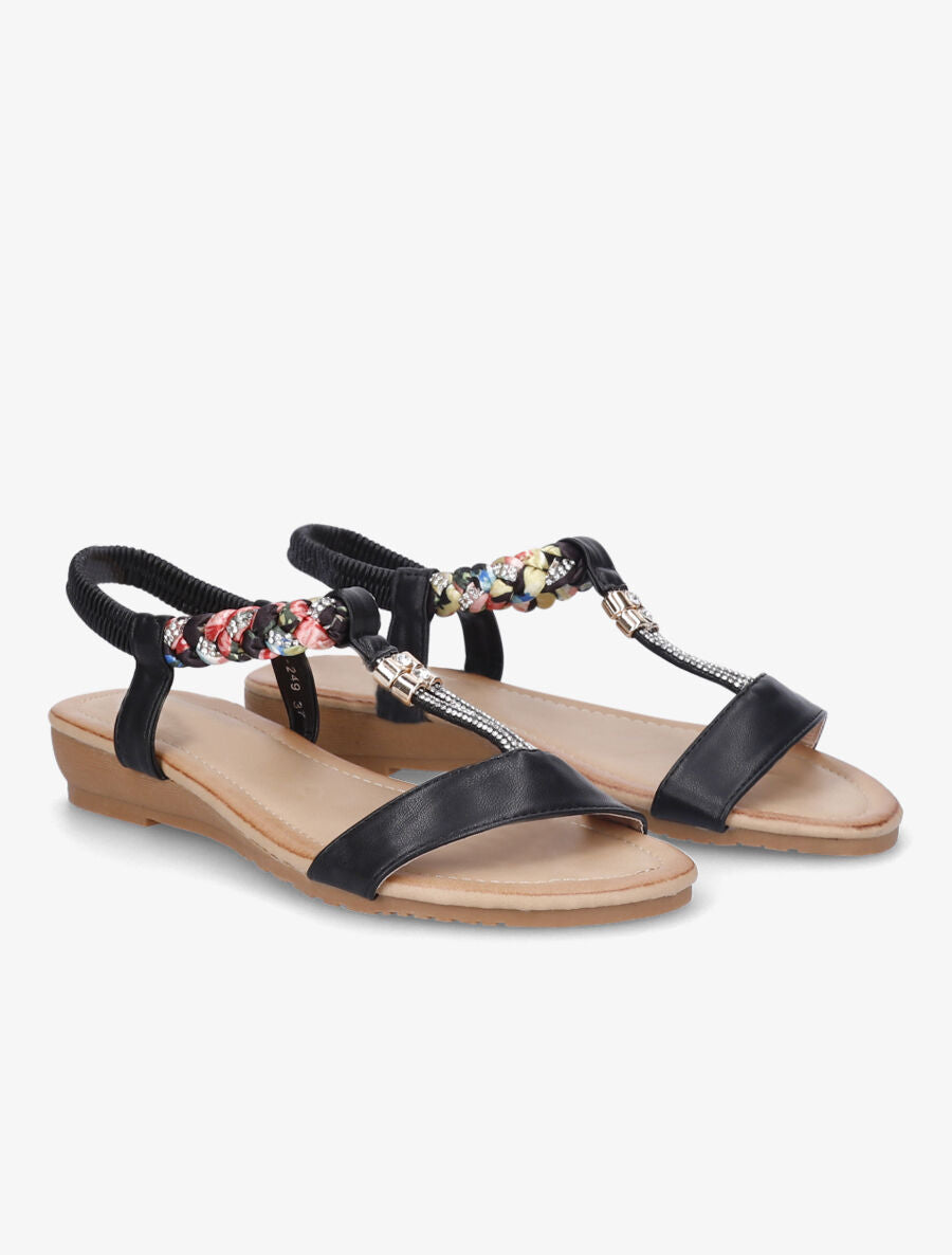 Nu-pieds tressés bride à strass - Noir - 4