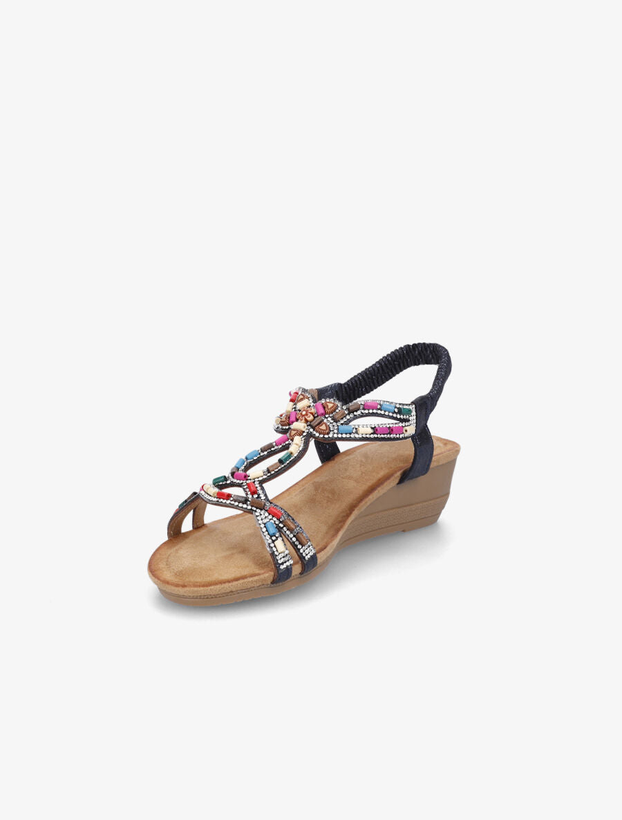 Nu-pieds à brides ornées de strass et perles - Marine - 3