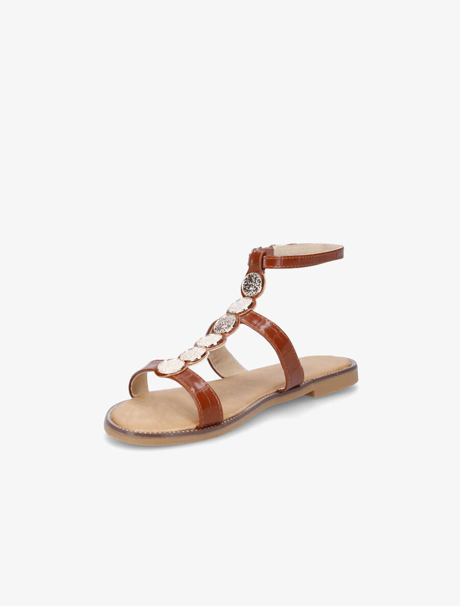 Nu-pieds effet croco et bijoux - Camel - 3