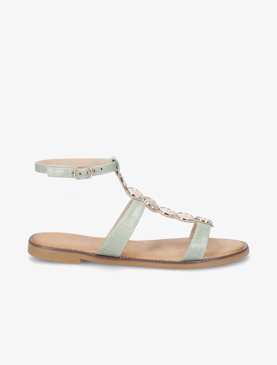 Nu-pieds effet croco et bijoux - Vert - 1