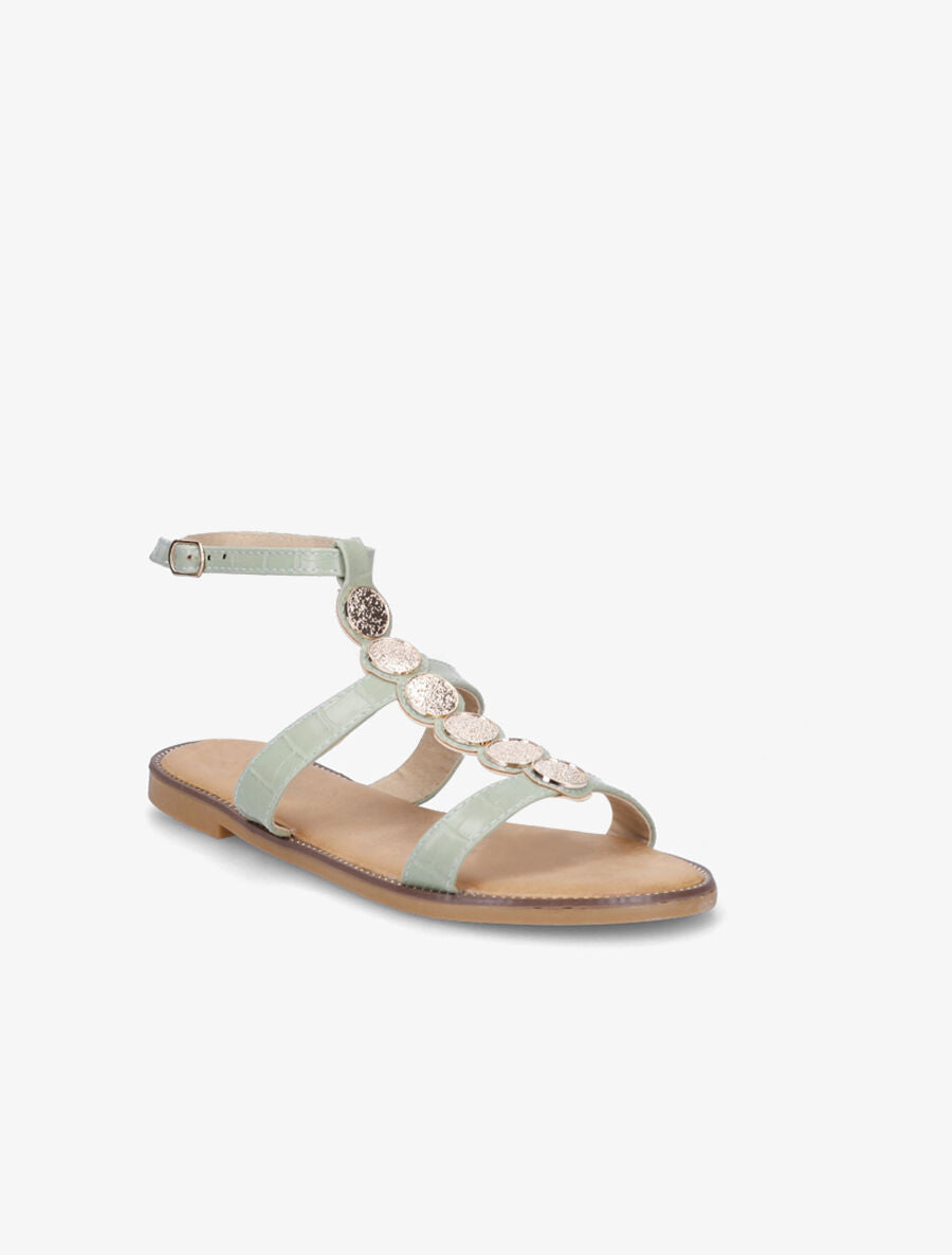 Nu-pieds effet croco et bijoux - Vert - 2