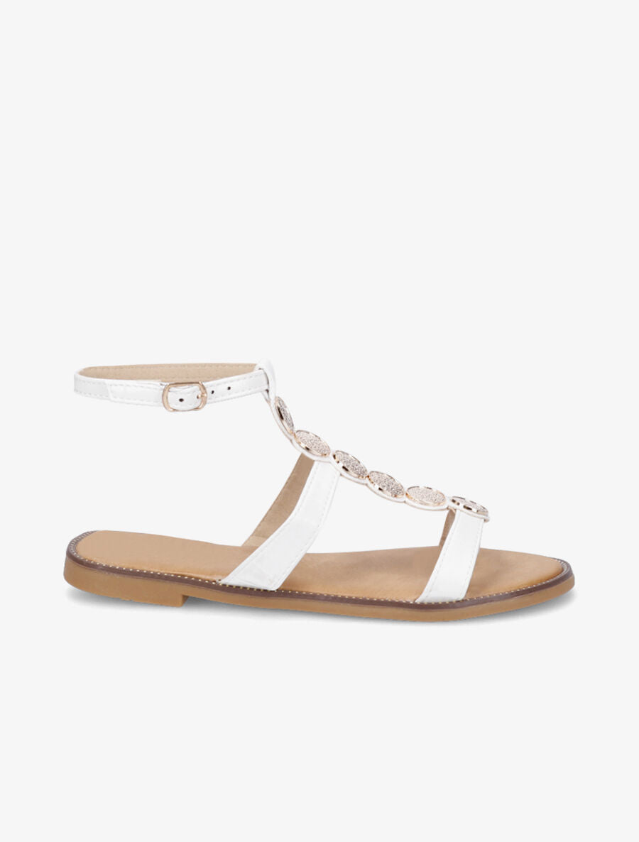Nu-pieds effet croco et bijoux - Blanc - 1