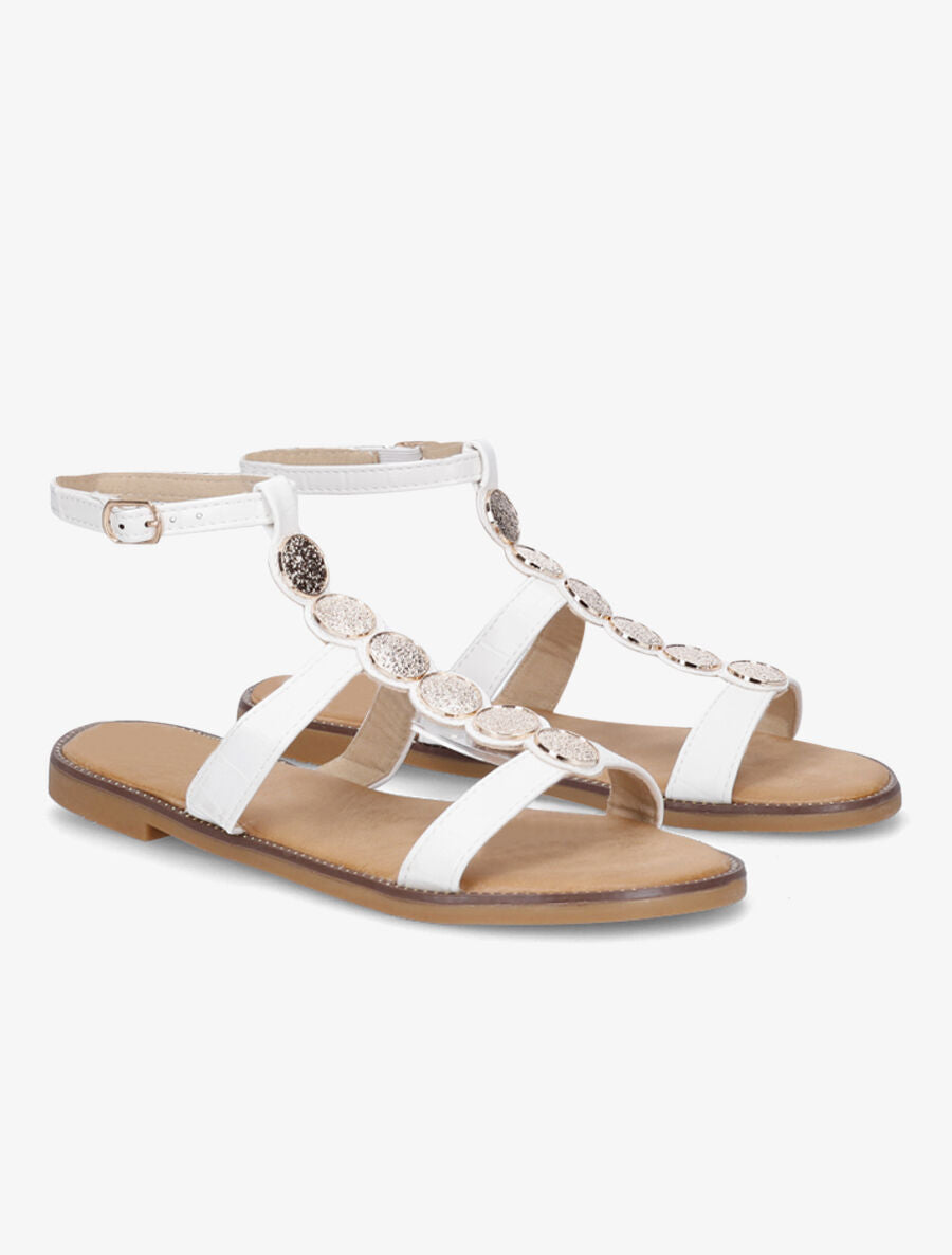 Nu-pieds effet croco et bijoux - Blanc - 4