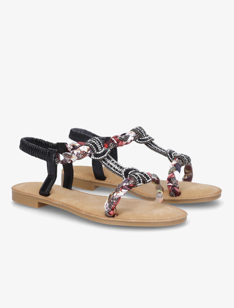Nu-pieds en T à empiècement strass - Noir - 4