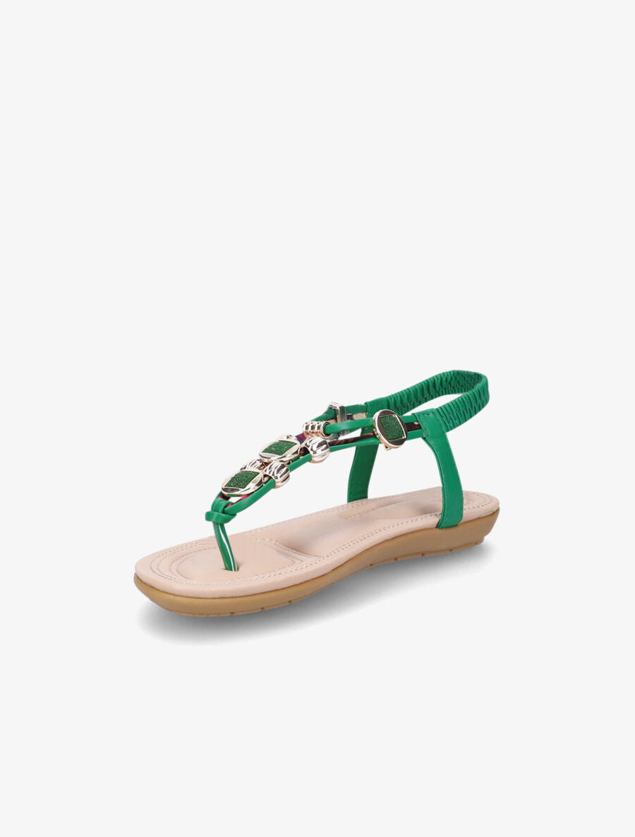 Nu-pieds imprimés à empiècement pierres et bijoux - Vert - 3