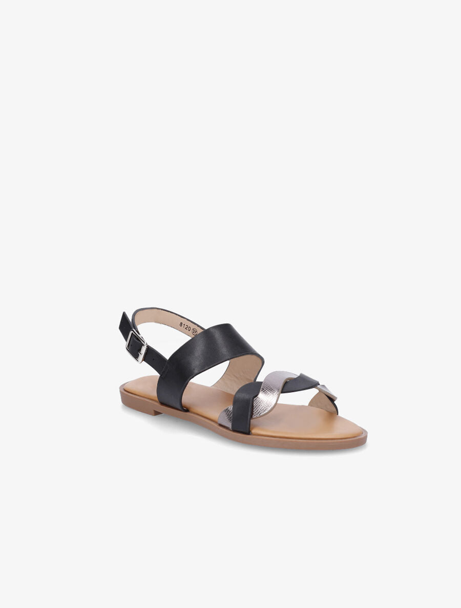 Nu-pieds à brides entrelacées unies et irisées - Noir - 2
