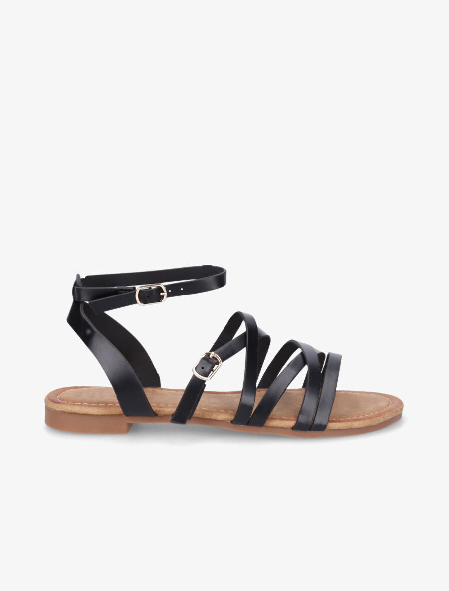 Nu-pieds en simili à doubles brides - Noir - 5