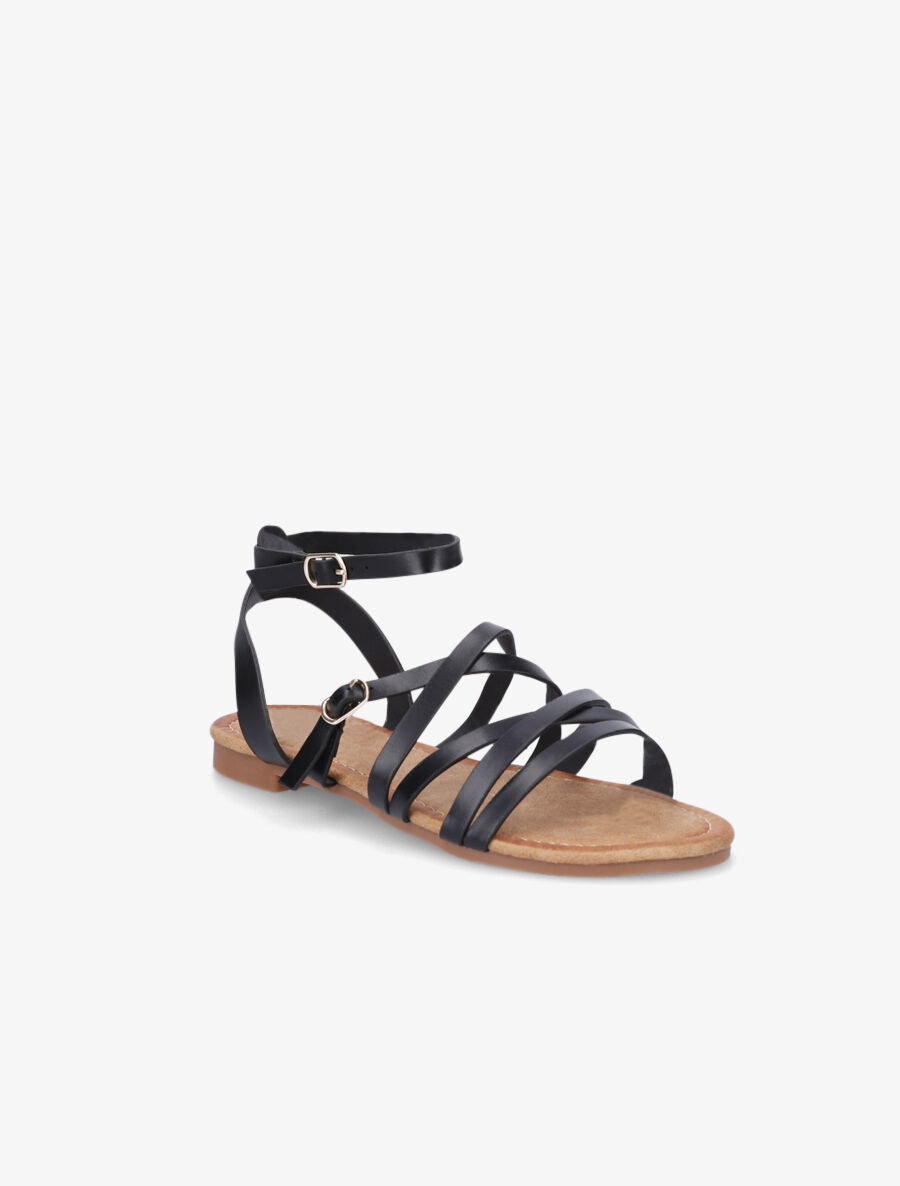 Nu-pieds en simili à doubles brides - Noir - 2