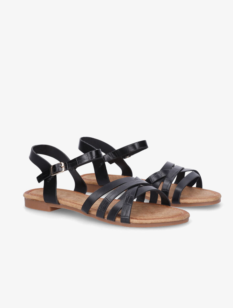 Nu-pieds en simili à brides entremelées - Noir - 4