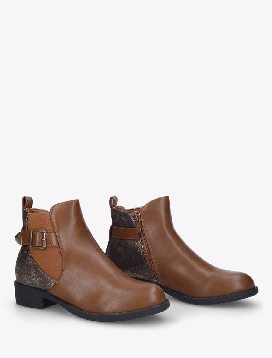 Bottines plates irisées à boucle - Camel - 4