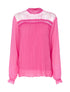 Blouse à col montant et décolleté transparent - fushia - 1