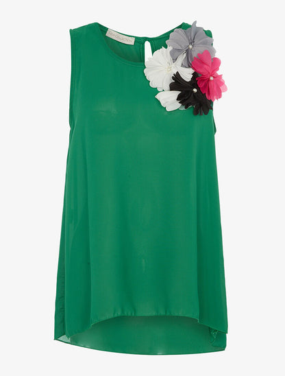 Blouse fine à empiècement fleurs - vert - 3