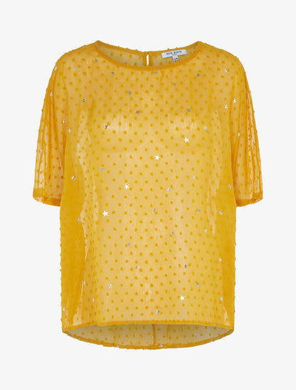 Blouse transparente à motifs étoilés - moutarde - 1