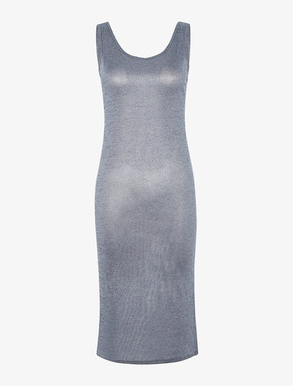 Robe moulante côtelée en lamé - bleu - 1