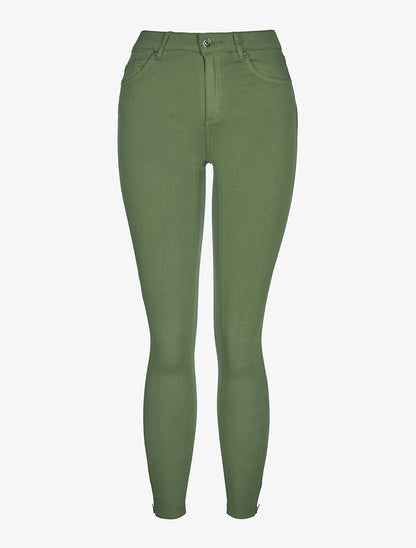 Jean uni skinny zips aux chevilles - kaki - 5