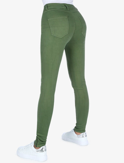Jean uni skinny zips aux chevilles - kaki - 4