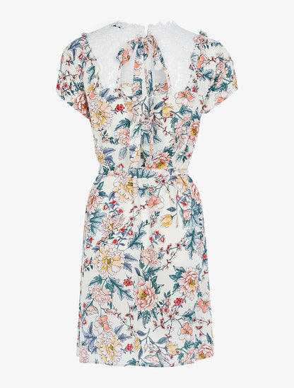 Robe courte à imprimé pivoines et oeillets - ecru - 2