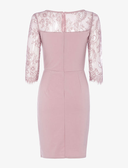 Robe moulante à empiècement dentelle - vieux rose - 2
